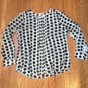 Cream and black blouse with pintuck pleat detail